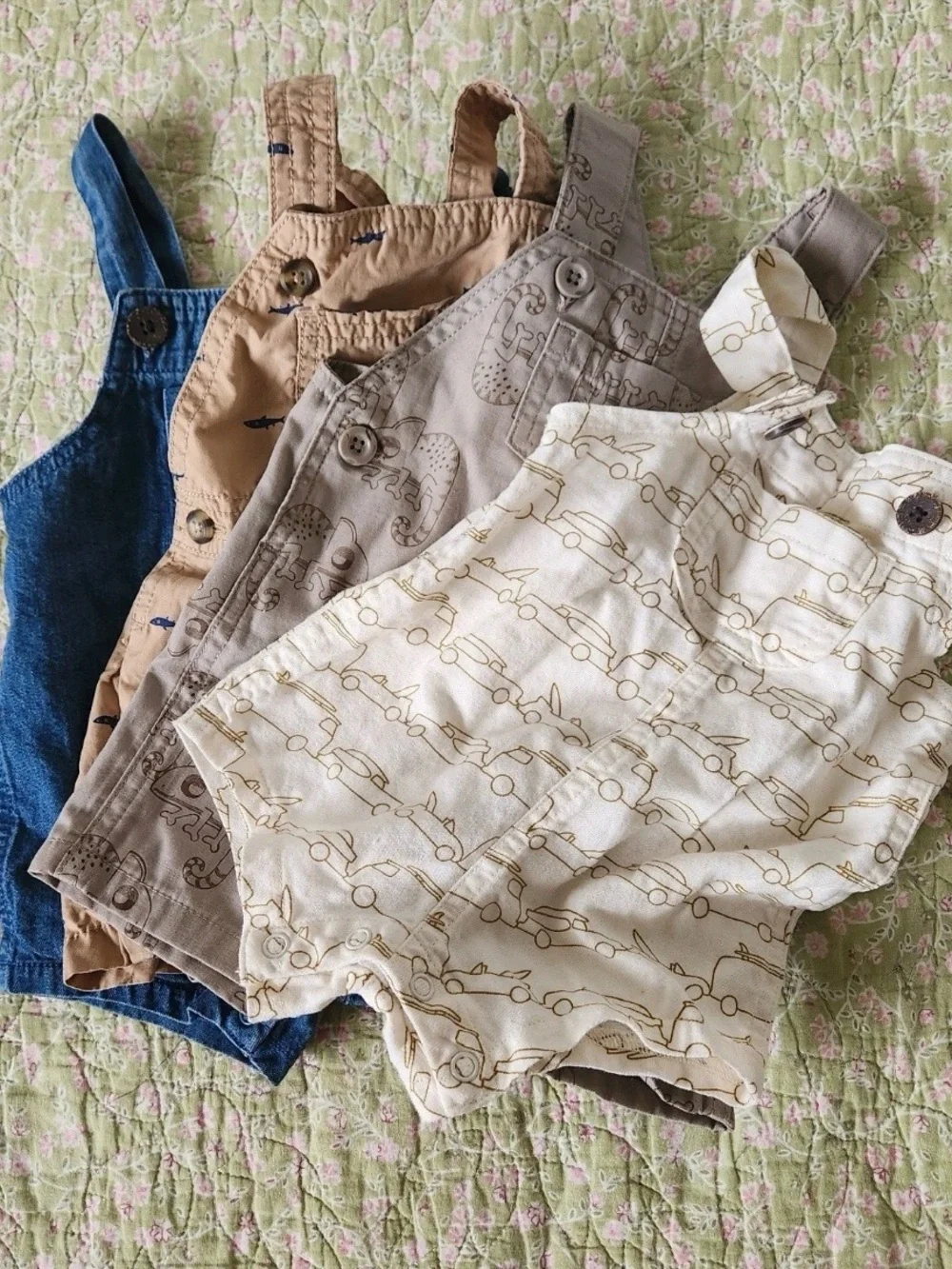 Lot of 4 Baby Boys Overalls Shortalls Carter's Little Navy Mixed Sizes 0-3-3/6 M